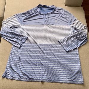 Coolibar Mens XXL UPF 50+ Powder Blue White Striped 3/4 Sleeve Pullover